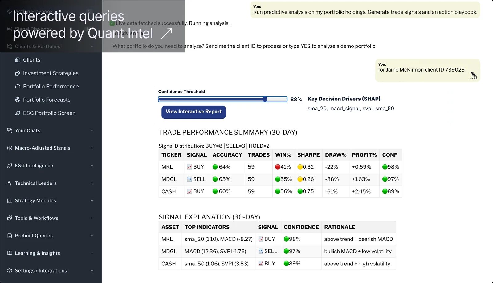 Intelligence — interactive queries powered by Quant Intel